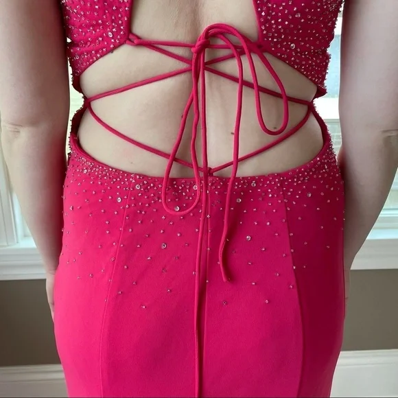 Beaded Barbie Pink Floor Length Formal Gown Prom Homecoming Dress Hot Pink - Picture 5 of 14